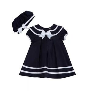 Rare Editions Nautical Dress with Sailor Collar and Hat, 3 Piece Set